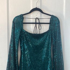 Emerald Green Sparkle Mini Dress Long Sleeve